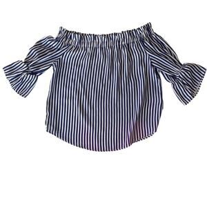 Sweet Pea for NY by Stacy Frati Navy and White Off The Shoulder Top - Large